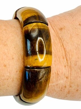 Alexander Kalifano Tigers Eye Stretch Bracelet Wide Chunky Statement Bohemian